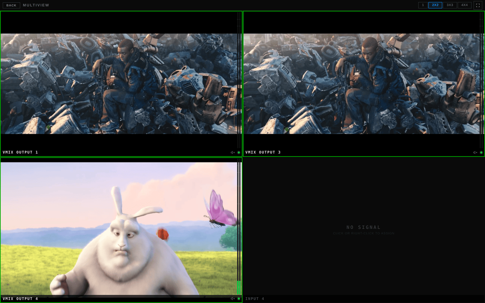 Multiview grid showing 2x2 channel layout